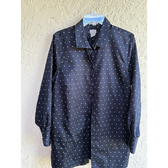 Chico's Black w/ Heart Polka Dots Button Shirt Sz 2 (L/12) No Iron Cotton Womans - Picture 7 of 7